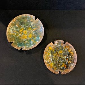 2/$75 MCM enamel on copper vintage swirl pattern ashtrays - set of two Stunning!